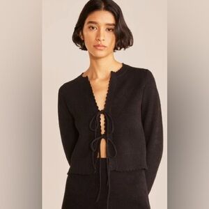 Rebecca Taylor Open-Front Tie Knit Sunflower Motif Cardigan with Scallop Trim